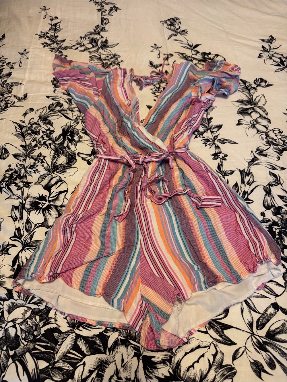 Colorful Striped Flutter-Sleeve Romper